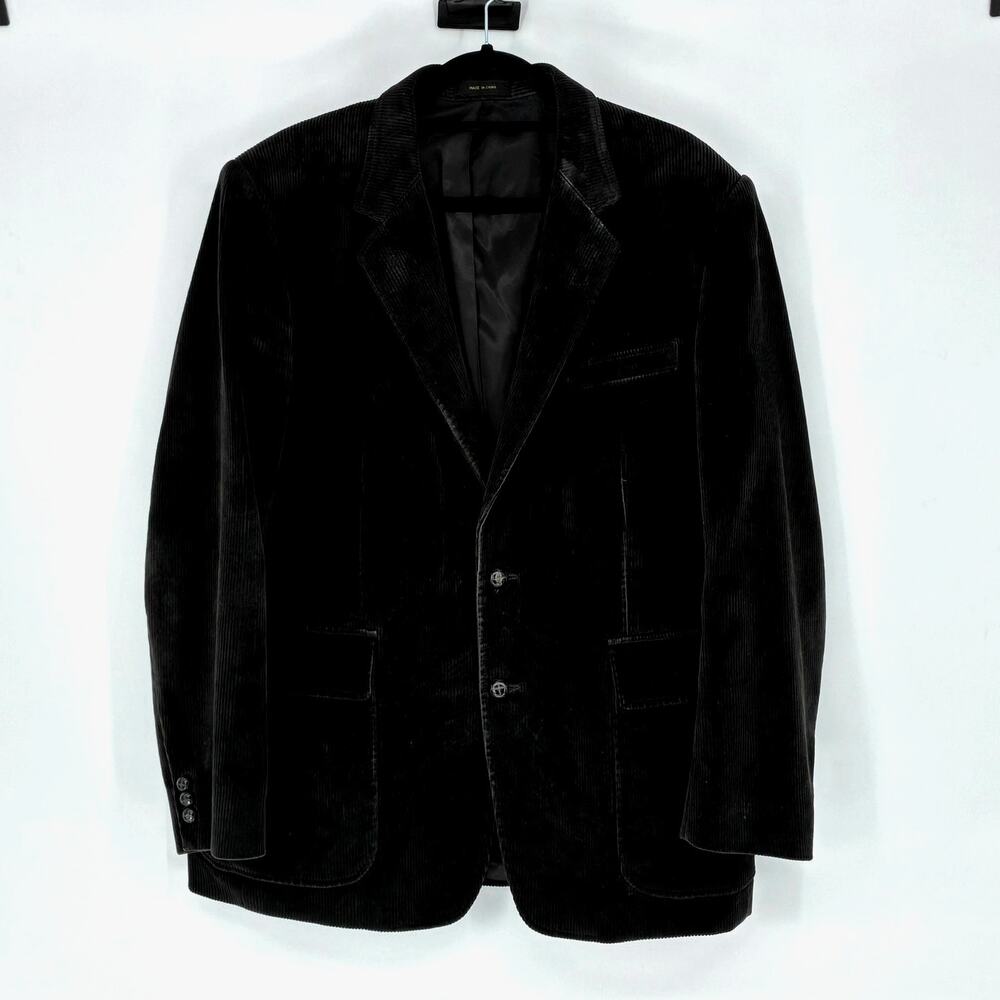 Vintage Men's Black Cotton Corduroy Preppy Two Button Blazer - 44R
